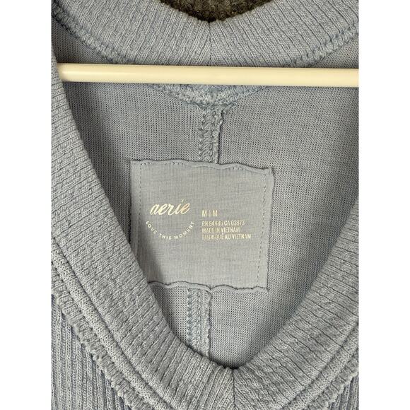 Aerie Blue V-Neck Sweater Relaxed Fit Women’s Medium Oversized Comfy Cozy Beach - Picture 5 of 11